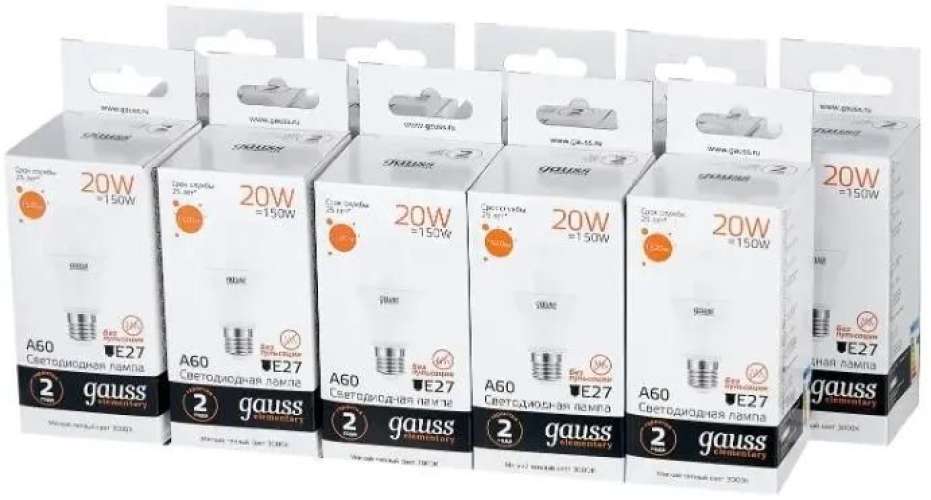 Упаковка ламп LED GAUSS E27,  груша, 20Вт, 10 шт. [23219]